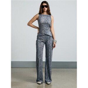 Snake Print Sleeveless Knot Waist Straight Leg Backless Jumpsuit